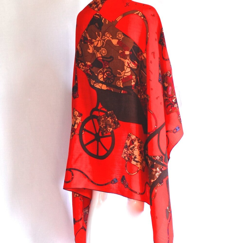 Pinto Large Wool, Cashmere & Silk Shawl With Carriages & French Words - Italy
